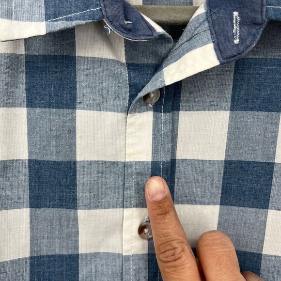 Mens MARINE LAYER Buffalo Check Blue White Button Front Shirt Small S - Picture 6 of 8
